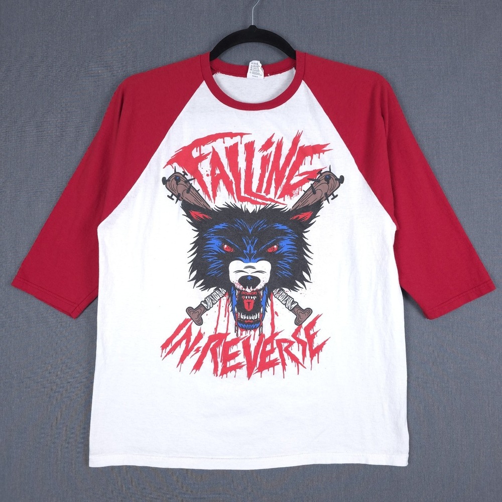 Falling In Reverse Baseball Raglan Shirt Men XL 3/4 Sleeve Metal Band Radke Wolf